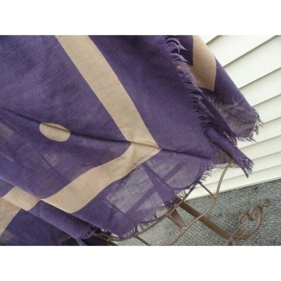 Vintage 1970s VALENTINO COUTURE Scarf Wrap Cashmere Silk Purple Beige Polka Dot - Picture 2 of 10